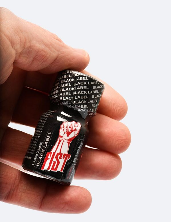 poppers fist black label flacon en verre noir avec fist rouge