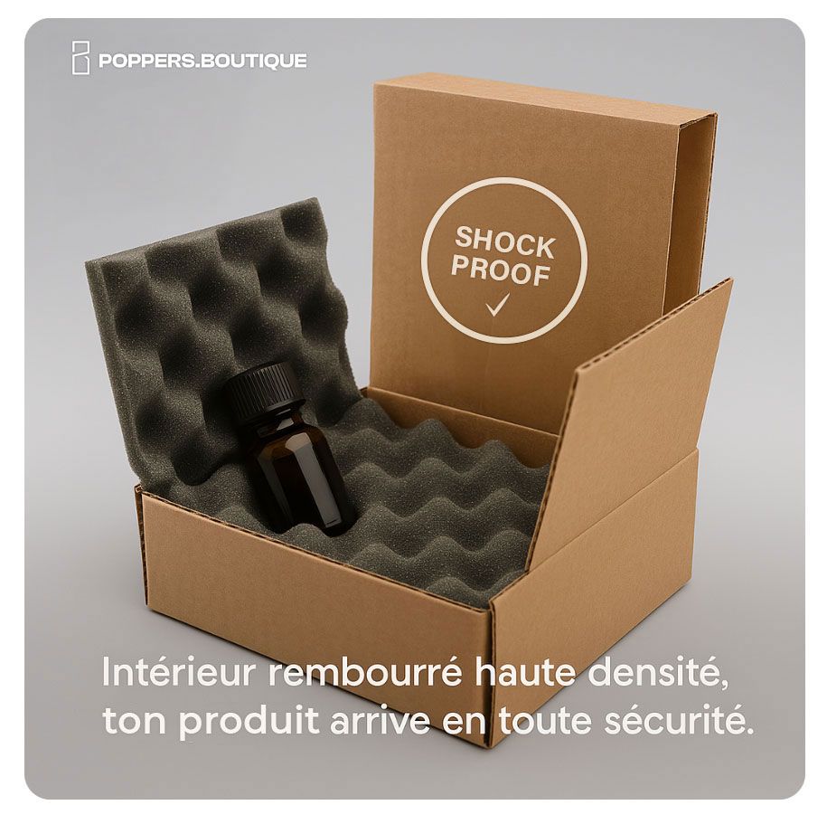 Intérieur colis poppers rembourré pour éviter les fuites et casses